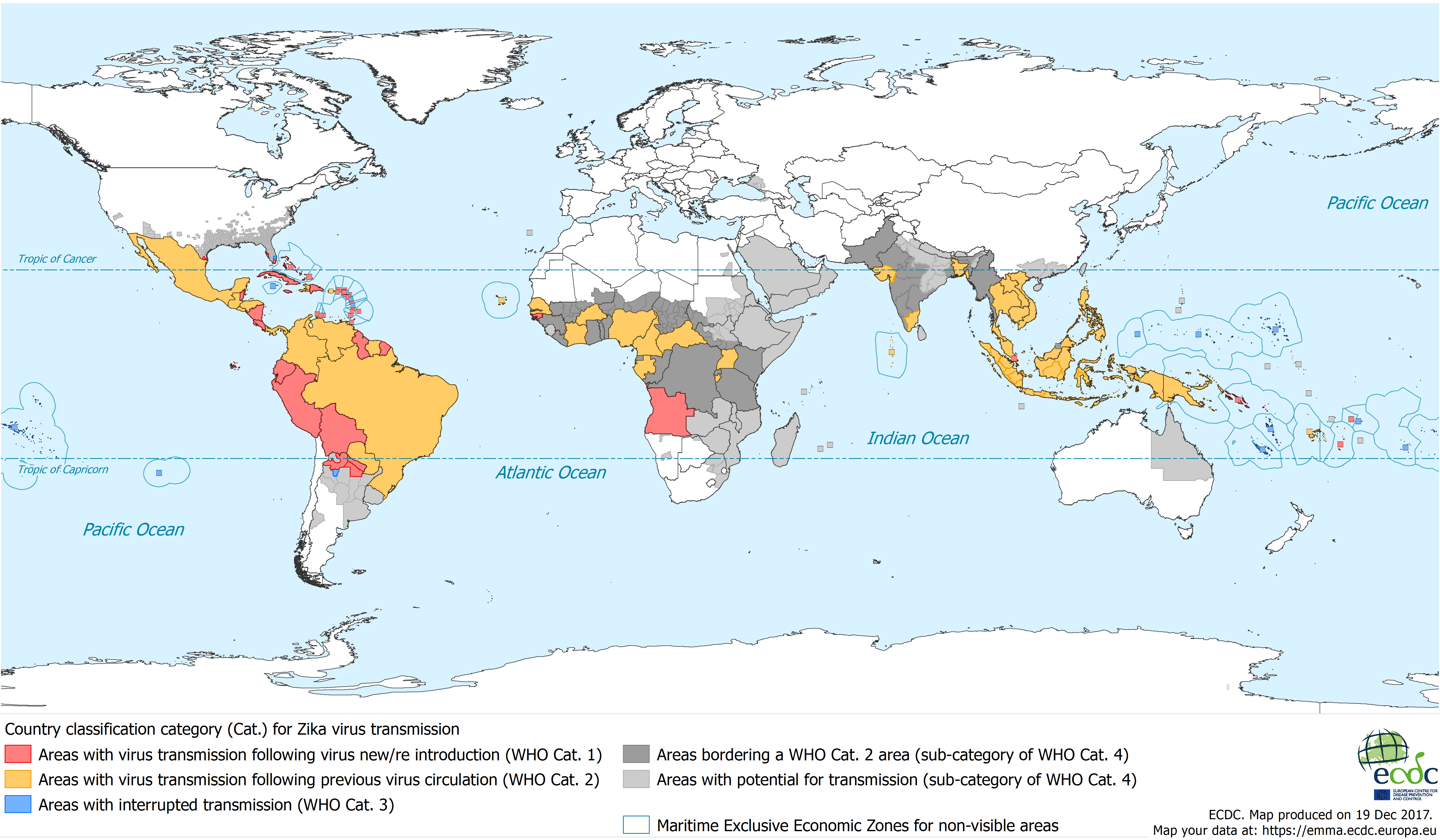 Zone de circulation du virus Zika