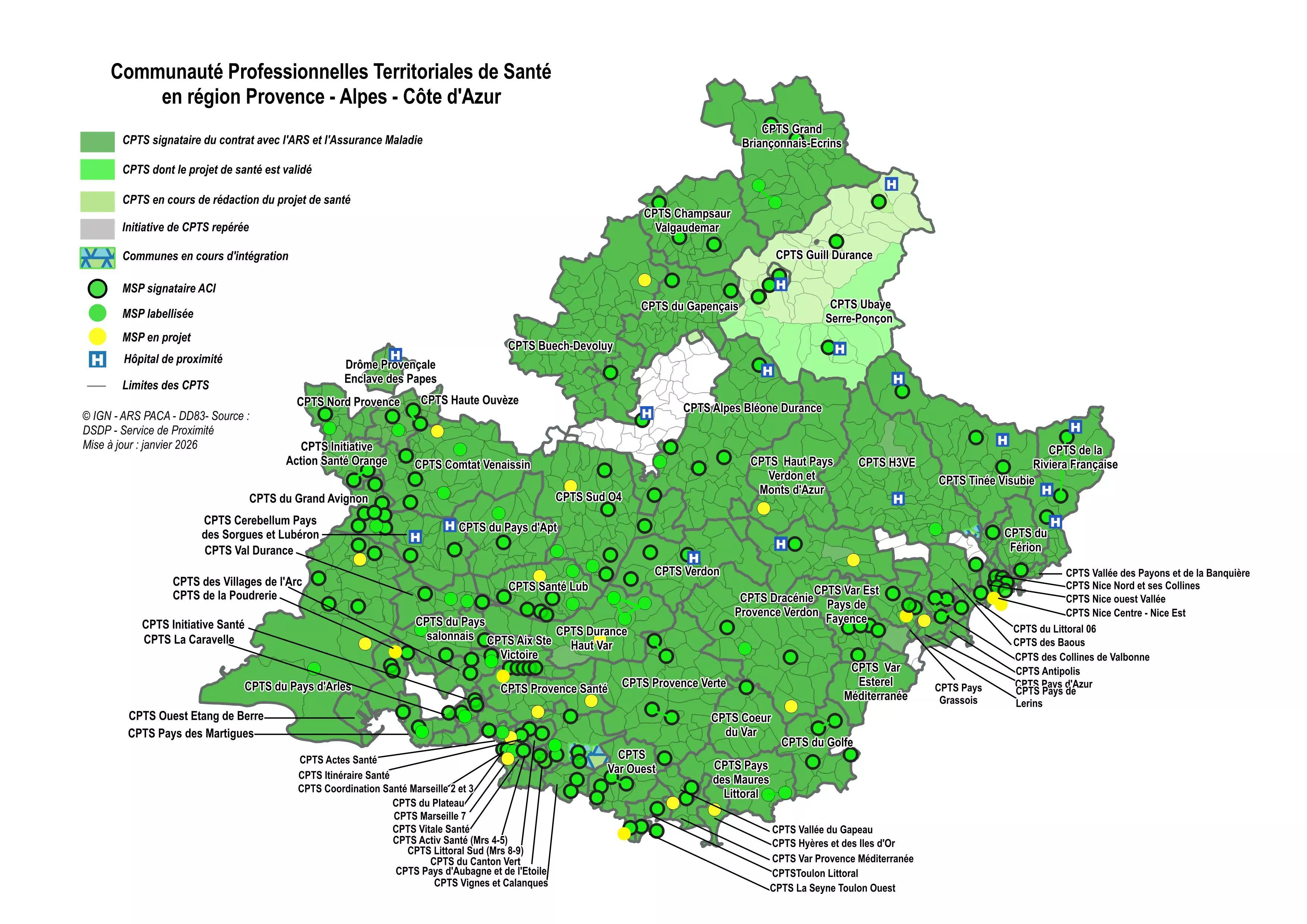 Carte des CPTS de janvier 2026