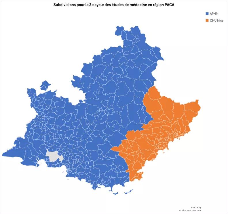 Carte des régions et subdivisions du 3ème cycle des études de médecine et du diplôme d'études spécialisées de biologie médicale