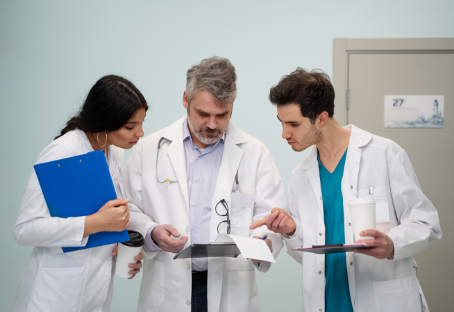 jeunes médecins avec un médecin senior
